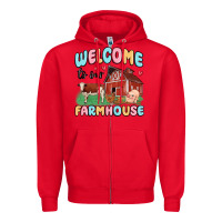 Red welcome to our farmhouse Zipper Hoodie - MaliasSmallBusiness