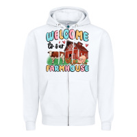 White welcome to our farmhouse Zipper Hoodie - MaliasSmallBusiness