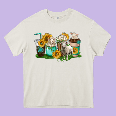 Sheep Coffee Cups Heavy Core Tee Designed By Texasbilliewilder
