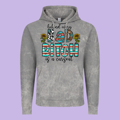 Behind Every Bad Bitch Is A Carseat Vintage Hoodie Designed By Cowhidedigitalart