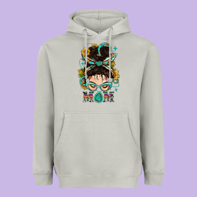 Western Messy Bun Mom With Sunflower Heavyweight Hoodie Designed By Bundleandbundleshop