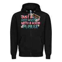 Black just a good mom with a hood playlist Zipper Hoodie - MaliasSmallBusiness