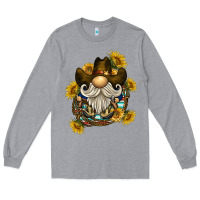 Heather Grey cowboy gnome sunflower rope Long Sleeve Tee - BarkalooDesign