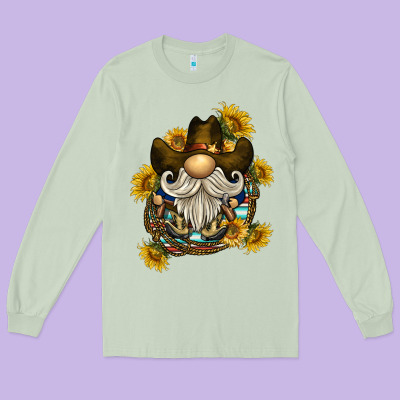 Cowboy Gnome Sunflower Rope Long Sleeve Tee Designed By Barkaloodesign