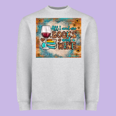 All I Need Are Books And Wine Heavyweight Sweatshirt Designed By Jahusdesignshop