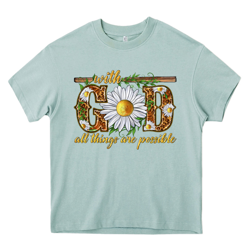 With God All Things Are Possible With Daisy Heavy Core Tee by texasbilliewilder | Teevron