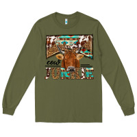 Army Green cow junkie Long Sleeve Tee - NancyCooperArtShop