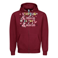 Burgundy staying delulu is the solulu Zipper Hoodie - MaliasSmallBusiness