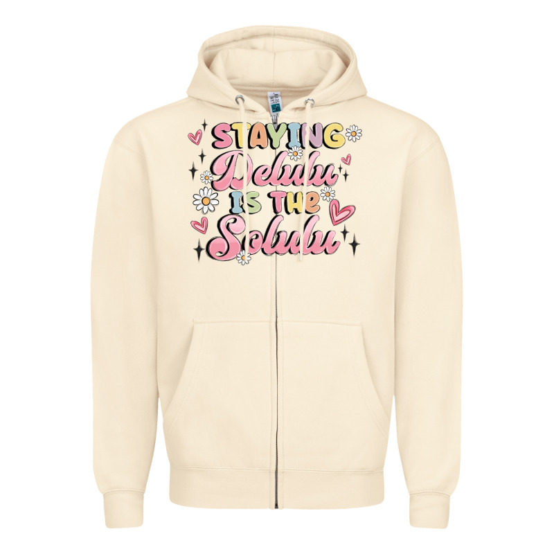 Staying Delulu Is The Solulu Zipper Hoodie by MaliasSmallBusiness | Teevron