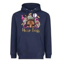 Navy Hair Boss Afro Messy Bun With Money Bbs Heavyweight Hoodie - BundleAndBundleShop