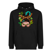 Black Western  Messy Bun With Cactus Heavyweight Hoodie - BundleAndBundleShop