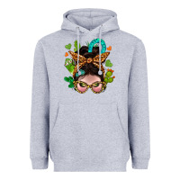 Heather Grey Western  Messy Bun With Cactus Heavyweight Hoodie - BundleAndBundleShop