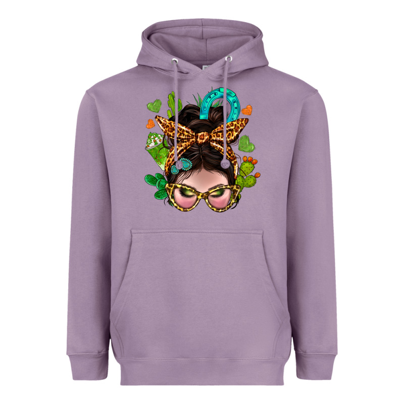 Western  Messy Bun With Cactus Heavyweight Hoodie by BundleAndBundleShop | Teevron