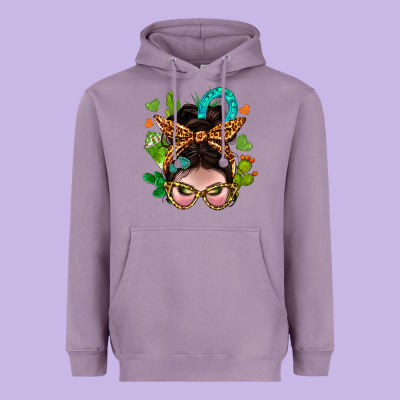 Western  Messy Bun With Cactus Heavyweight Hoodie Designed By Bundleandbundleshop
