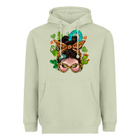 Matcha Western  Messy Bun With Cactus Heavyweight Hoodie - BundleAndBundleShop