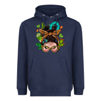 Navy Western  Messy Bun With Cactus Heavyweight Hoodie - BundleAndBundleShop