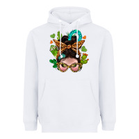 White Western  Messy Bun With Cactus Heavyweight Hoodie - BundleAndBundleShop