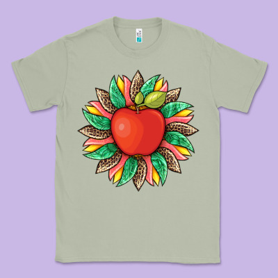 Teacher Apple And Sunflower With Leopard And Tooled Leather Classic Tee Designed By Artiststas