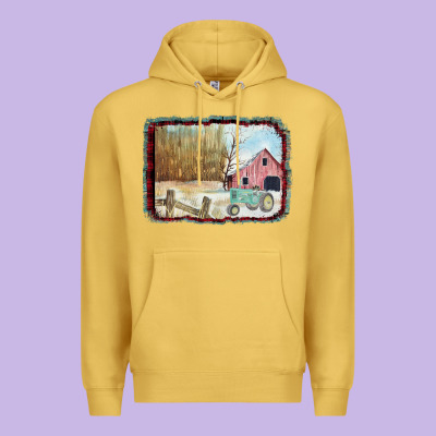 Christmas Barn Tractor Snow Premium Hoodie Designed By Bettercallsaul
