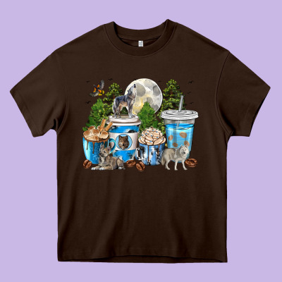 Wolf Coffee Cups Heavy Core Tee Designed By Texasbilliewilder