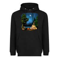 Black Night Glamping Camp With Wine Heavyweight Hoodie - BundleAndBundleShop