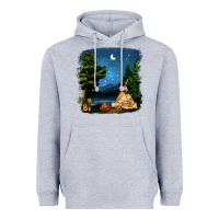 Heather Grey Night Glamping Camp With Wine Heavyweight Hoodie - BundleAndBundleShop