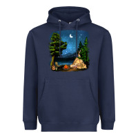 Navy Night Glamping Camp With Wine Heavyweight Hoodie - BundleAndBundleShop