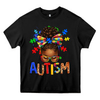 Black Autism Awareness afro messy bu Heavy Core Tee - texasbilliewilder