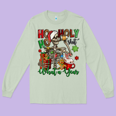 Ho Ho Holy Shit What A Year Christmas Skeleton Long Sleeve Tee Designed By Jasminsmagicworld