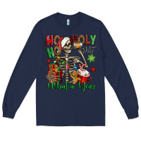 Navy ho ho holy shit what a year christmas skeleton Long Sleeve Tee - Jasminsmagicworld