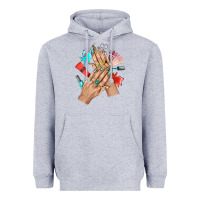 Heather Grey Western Nail Art With Nail Material Bbs Heavyweight Hoodie - BundleAndBundleShop