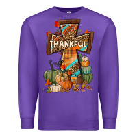 Purple thankful fall cross Premium Sweatshirt - BundleAndBundleShop