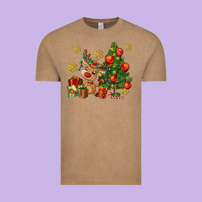 Reindeer And Christmas Tree Vintage Tee Designed By Adodesignshop