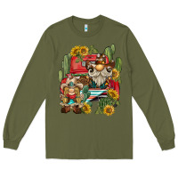 Army Green western gnome truck cactus sunflower Long Sleeve Tee - BarkalooDesign