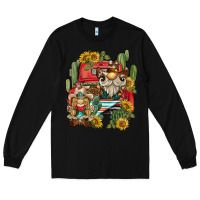 Black western gnome truck cactus sunflower Long Sleeve Tee - BarkalooDesign