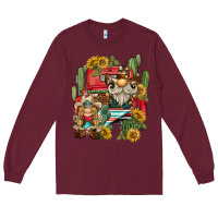 Burgundy western gnome truck cactus sunflower Long Sleeve Tee - BarkalooDesign