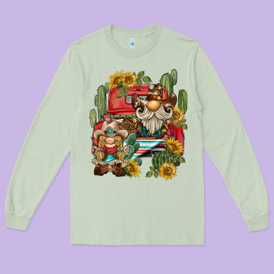 Western Gnome Truck Cactus Sunflower Long Sleeve Tee Designed By Barkaloodesign