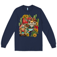 Navy western gnome truck cactus sunflower Long Sleeve Tee - BarkalooDesign
