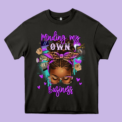 Minding My Own Business Afro Messy Bun Heavy Core Tee Designed By Texasbilliewilder