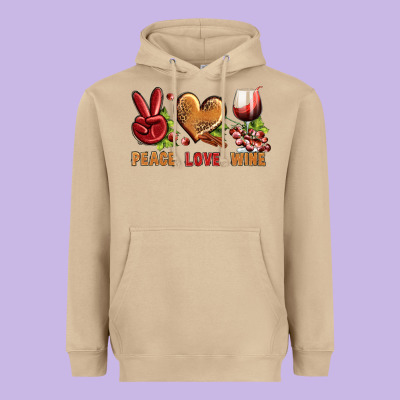 Peace Love Wine Heavyweight Hoodie Designed By Bundleandbundleshop