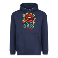 Navy Western Boss Babe Cigar Lip Heavyweight Hoodie - BundleAndBundleShop