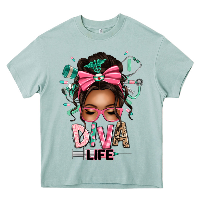 Afro Messy Bun Diva Life Heavy Core Tee by texasbilliewilder | Teevron