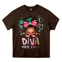 Chocolate Brown afro messy bun diva life Heavy Core Tee - texasbilliewilder