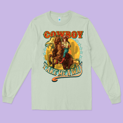 Cowboy Take Me Away Long Sleeve Tee Designed By Nancycooperartshop