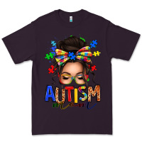 Plum autism mom afro messy bun (1) Premium Tee - texasbilliewilder