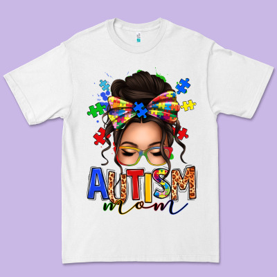 Premium Tee autism mom afro messy bun (1)