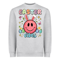 Heather Grey easter vibes smiley face Heavyweight Sweatshirt - Artiststas