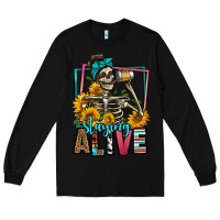 Black staying alive coffee drinking skeleton Long Sleeve Tee - Jasminsmagicworld