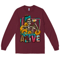 Burgundy staying alive coffee drinking skeleton Long Sleeve Tee - Jasminsmagicworld