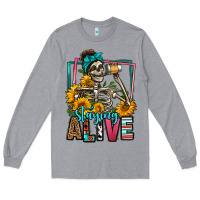 Heather Grey staying alive coffee drinking skeleton Long Sleeve Tee - Jasminsmagicworld